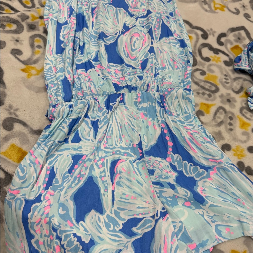 Lilly Pulitzer Blue and Pink Patterned Romper Dress